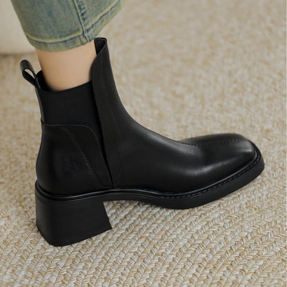 Casual Chunky Heel Square Toe Short Chelsea Boots French Small Short Boots