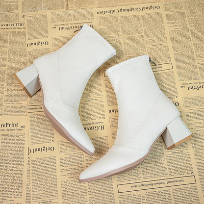 Pointed toe chunky heel short fashion boots