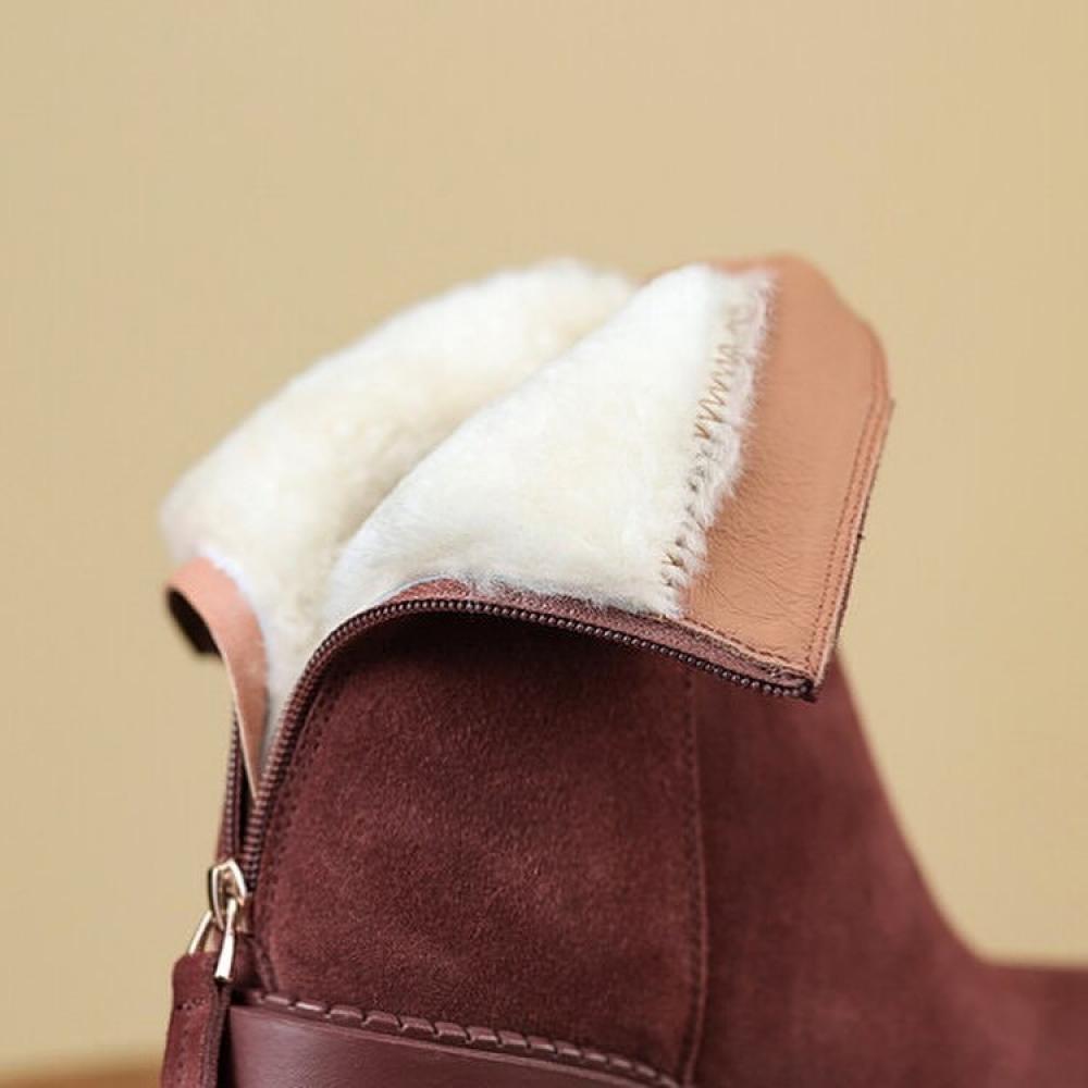 Light Luxury Flip Fur Thick Sole Back Zipper Mid Calf Boots