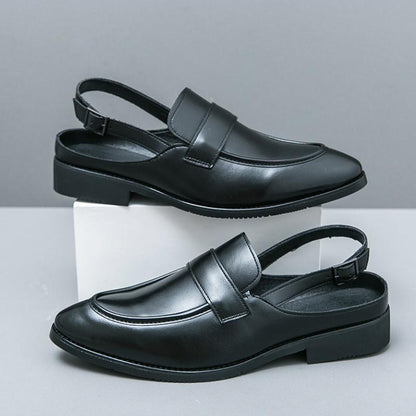 Trendy men's buckle square-toe loafer leather sandals