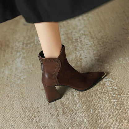 Trendy Patchwork High Heel Pointed Toe Boots <Two colors>