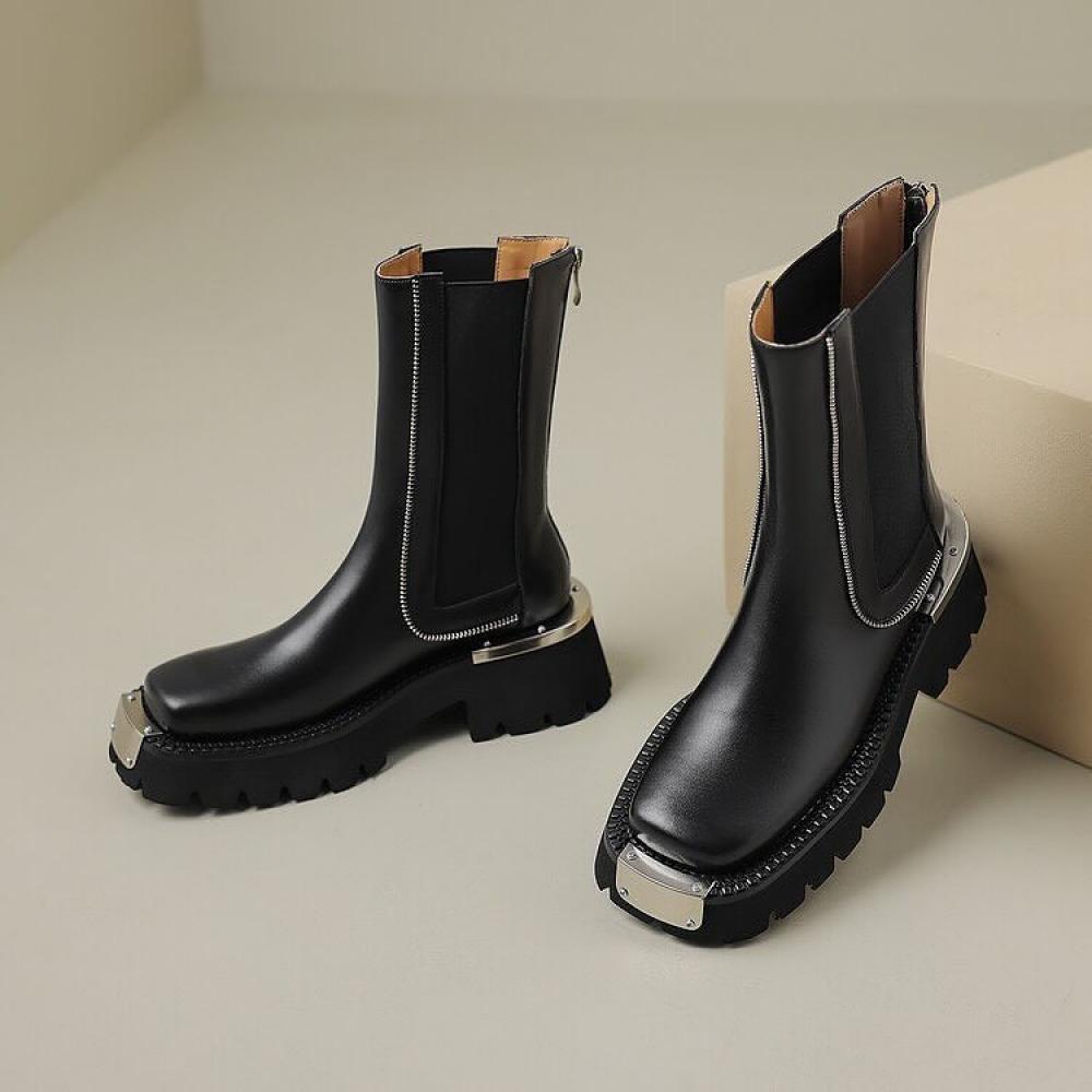 Niche High Top Zipper Embellished Chelsea Boots