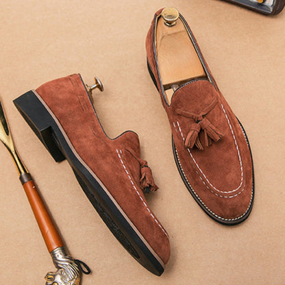 Suede One-Step Fringe Loafers