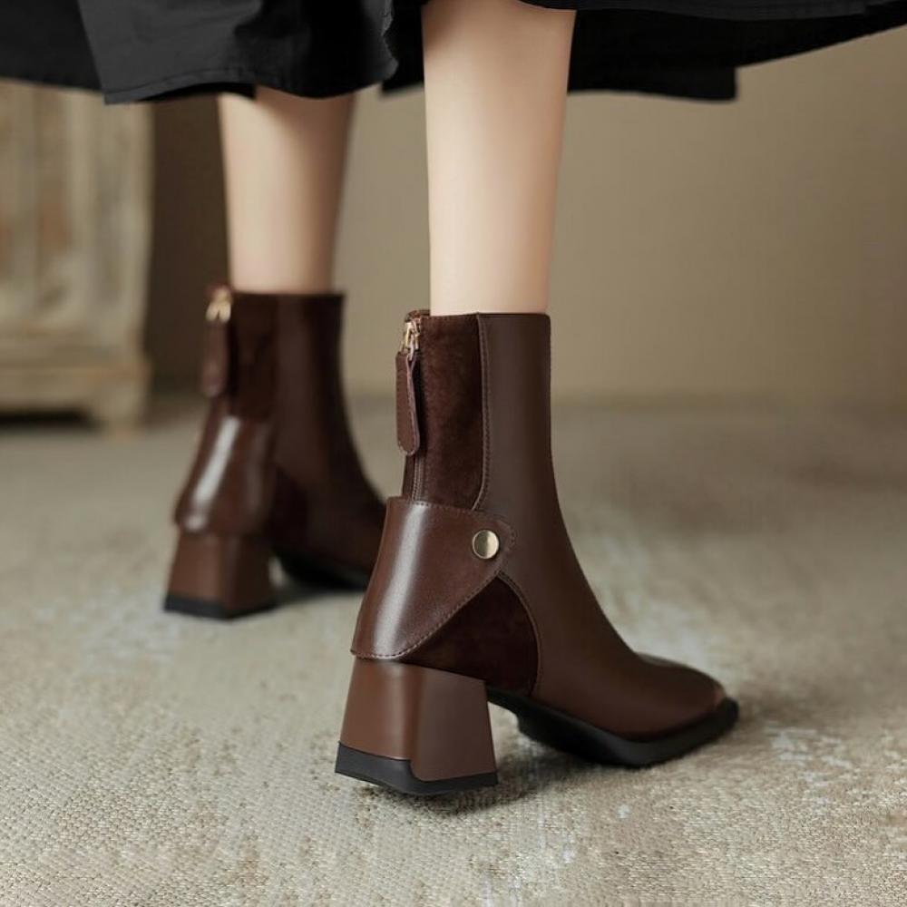 Simple Thick Sole Slightly High Heeled Iron Toe Boots