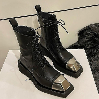 Design Iron Toe Lace-Up Boots