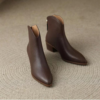 Niche Back Zipper Pointed Toe Chelsea Chunky Heel Fashion Boots<Three colors>