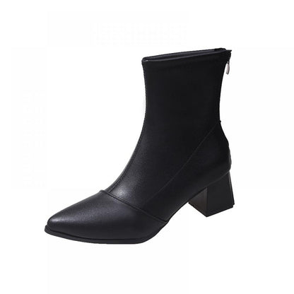 Pointed toe chunky heel short fashion boots