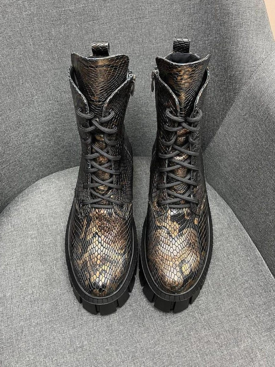 Designer snake print high top boots