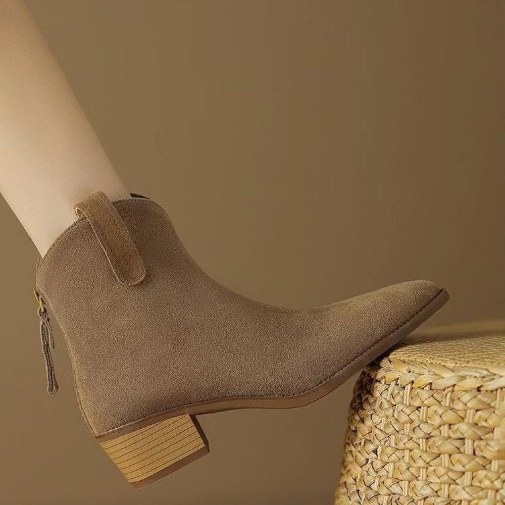 Fashion Pointed Toe Back Zipper Thick Sole Casual Women's Suede Fashion Martin Boots