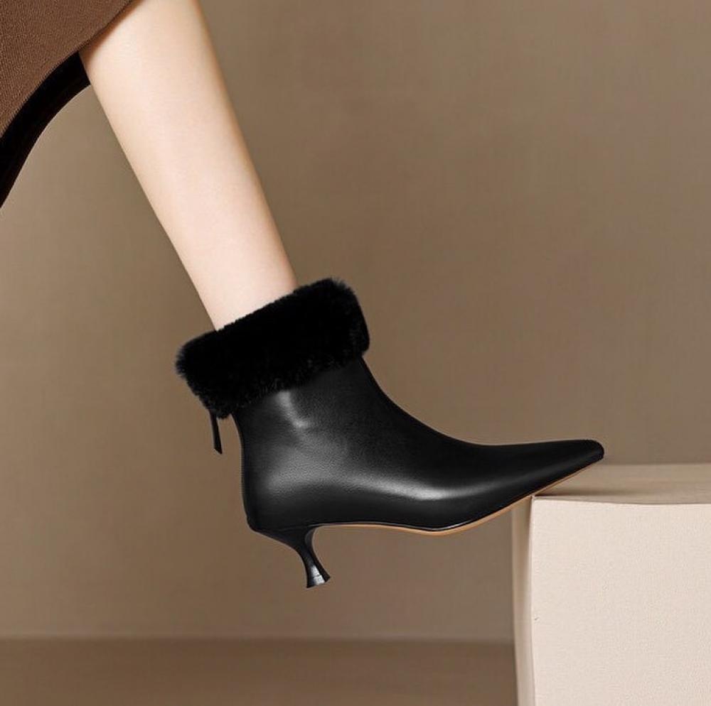 Temperament Raw Edge Slim Heel Pointed Toe Boots