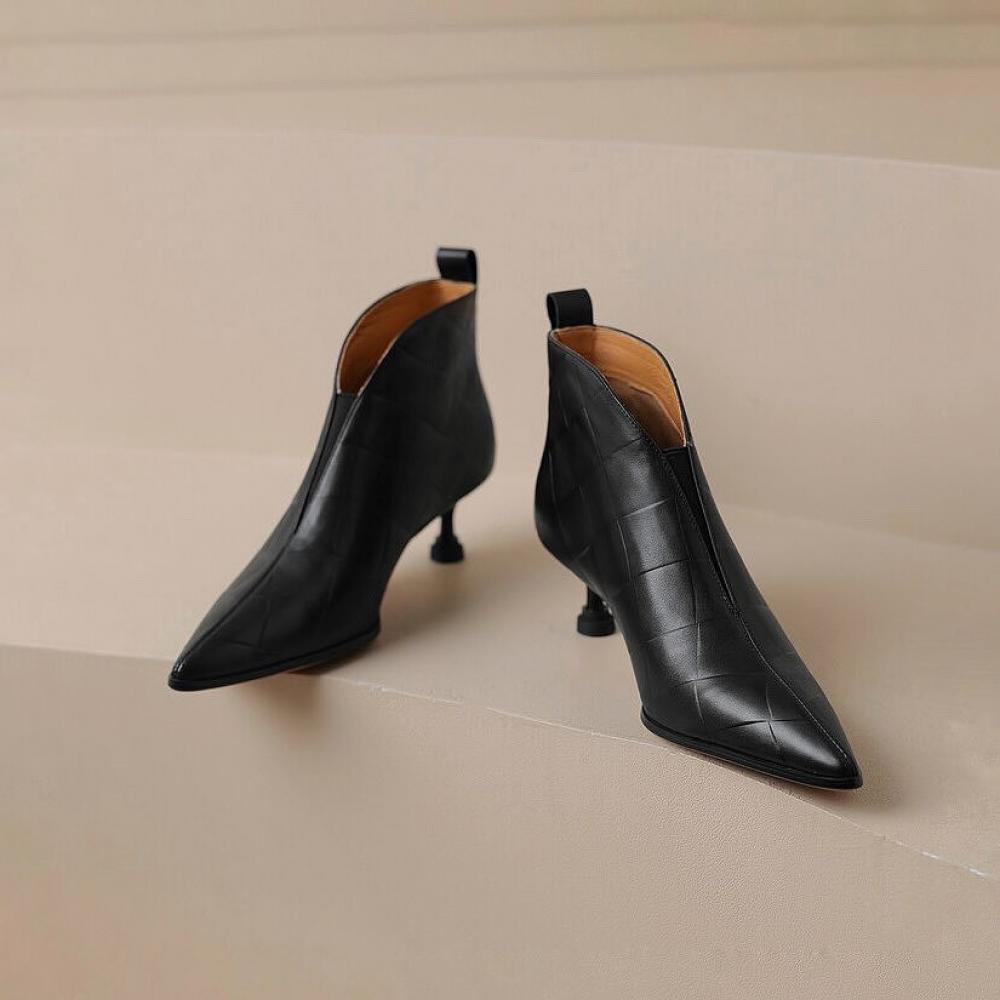 Casual V Mouth Slim Heel Pointed Toe Chelsea Boots