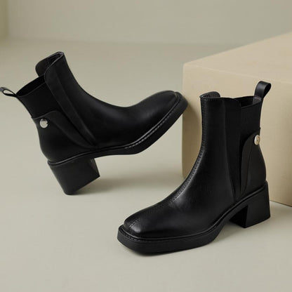 Casual Chunky Heel Square Toe Short Chelsea Boots French Small Short Boots