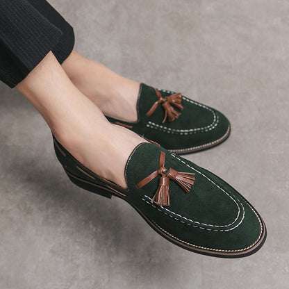 Suede One-Step Fringe Loafers