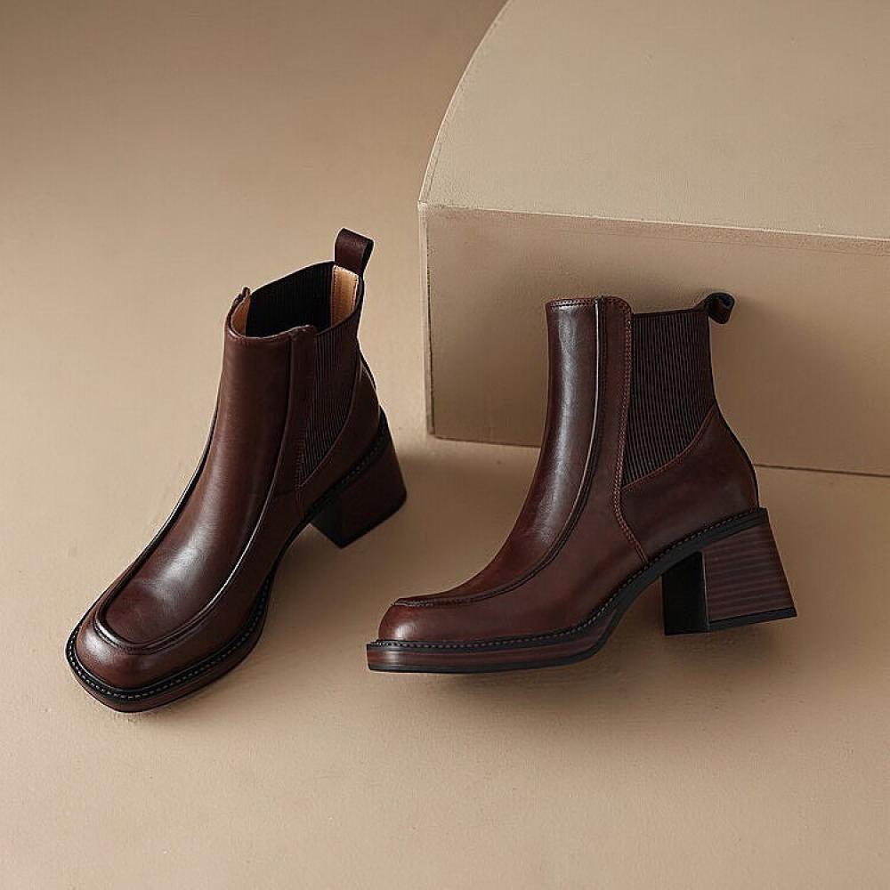 Thick Sole Minimalist Micro Heel Patchwork Boots