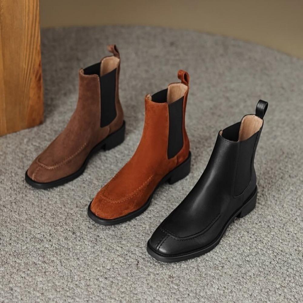 Niche Light Luxury Flat Patchwork Leather Chelsea Boots