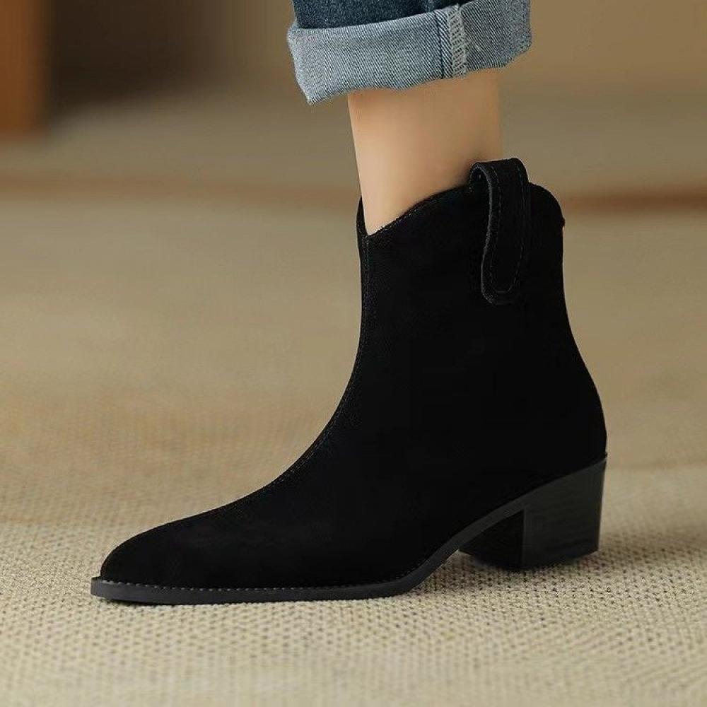 Fashion Pointed Toe Back Zipper Thick Sole Casual Women's Suede Fashion Martin Boots