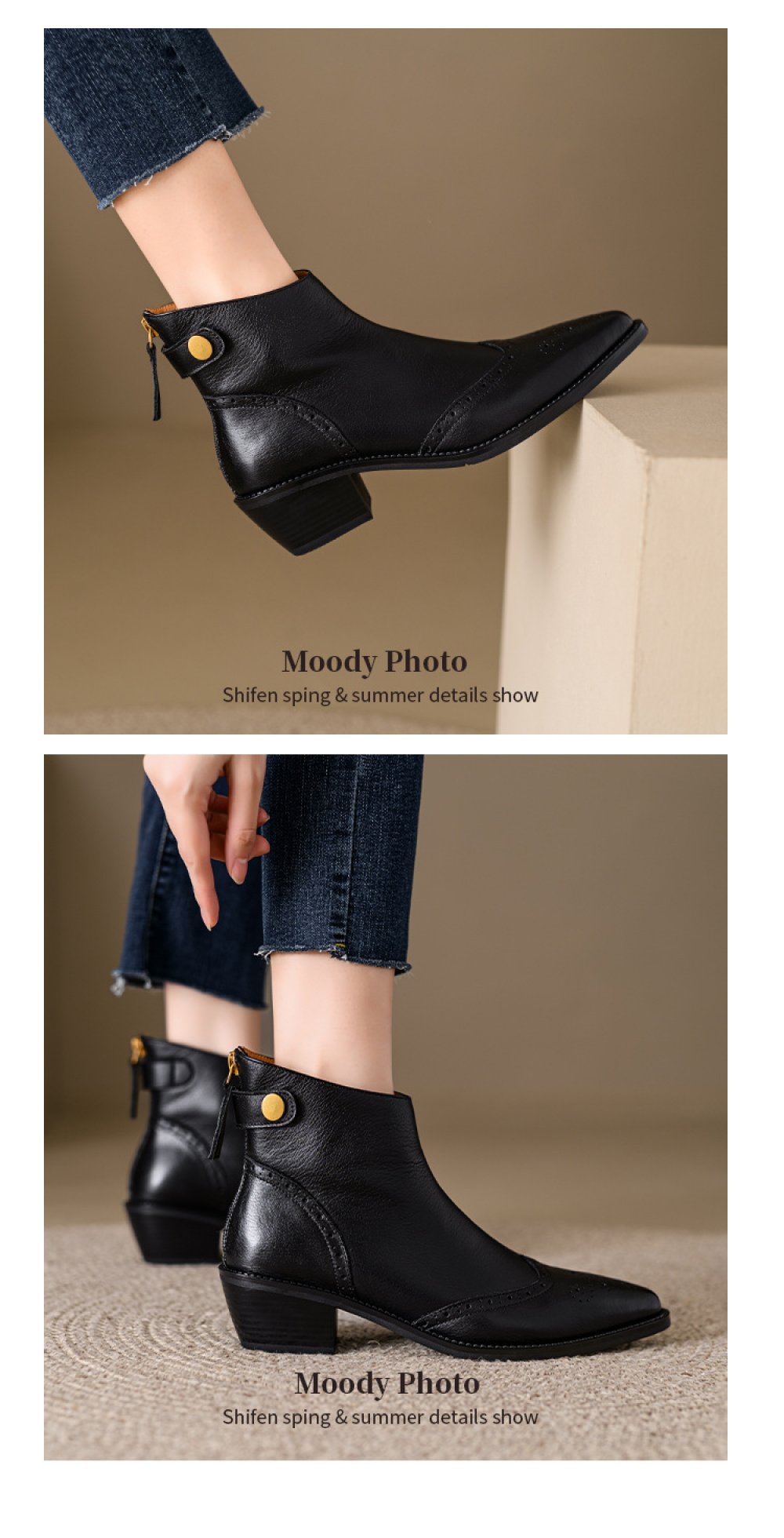 Pointed Toe Chunky Heel Boots French Vintage Brock Women's Boots