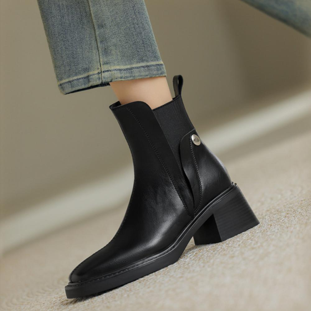 Casual Chunky Heel Square Toe Short Chelsea Boots French Small Short Boots