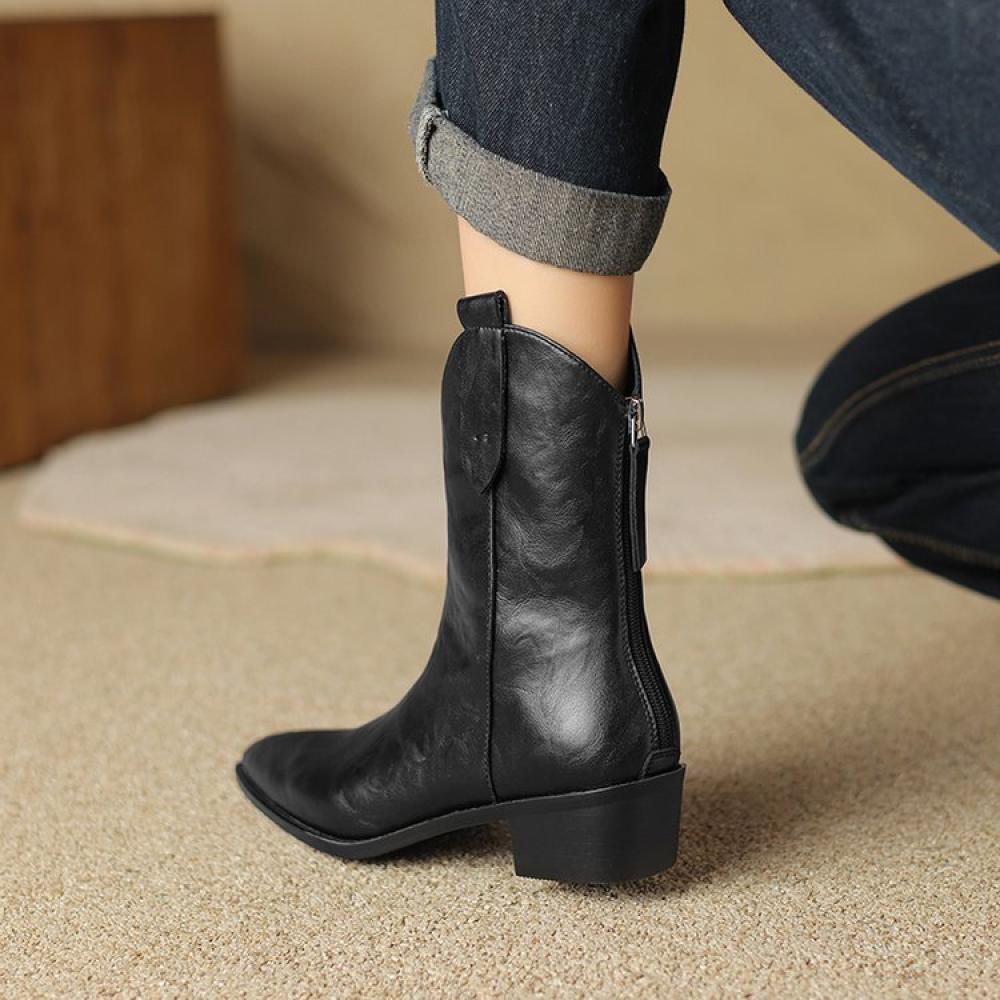 British pointed toe chunky heel simple temperament fashion boots