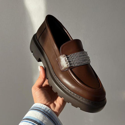 Silver chain detail loafers