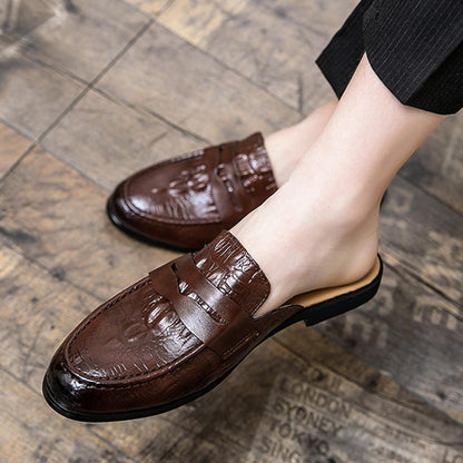 Crocodile print half-toe shoes