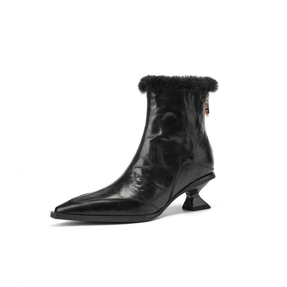 Vintage Pleated Leather Slim Heel Raw Edge Pointed Toe Boots