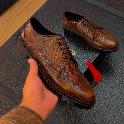 Vintage Textured Crocodile Embossed Leather Shoes