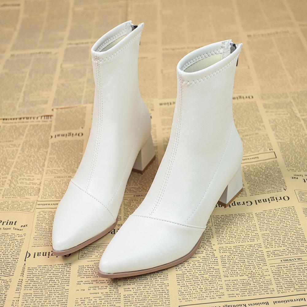 Pointed toe chunky heel short fashion boots