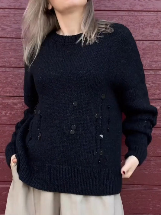 Black Cozy Sequin Embellished Sweater