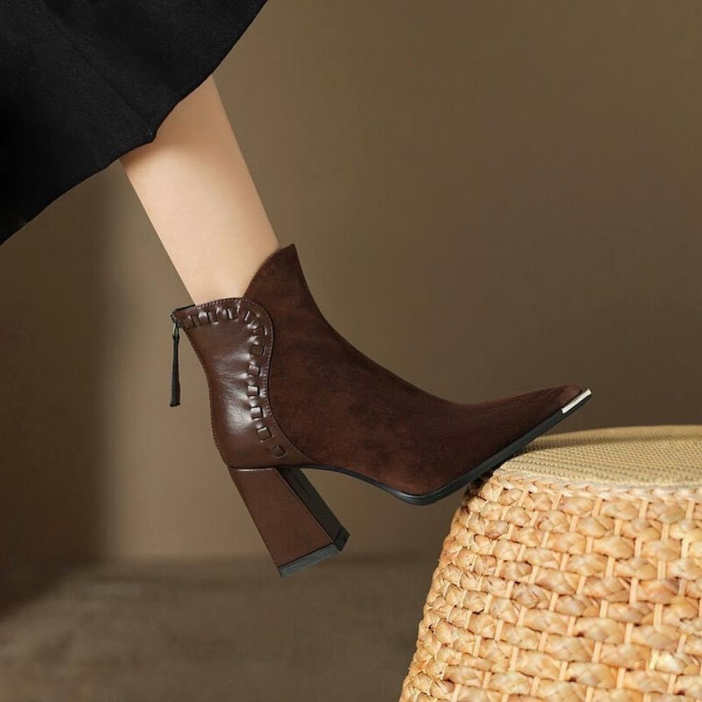 Trendy Patchwork High Heel Pointed Toe Boots <Two colors>