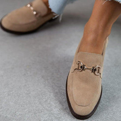 Double Buckle Suede Low Top Loafers One Foot Stirrups