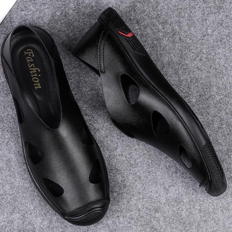 Trendy cowhide summer men's casual soft sole breathable shoes