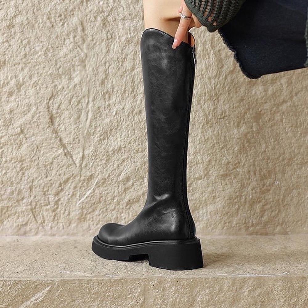 Trendy British Thick Sole V Mouth Knight Boots