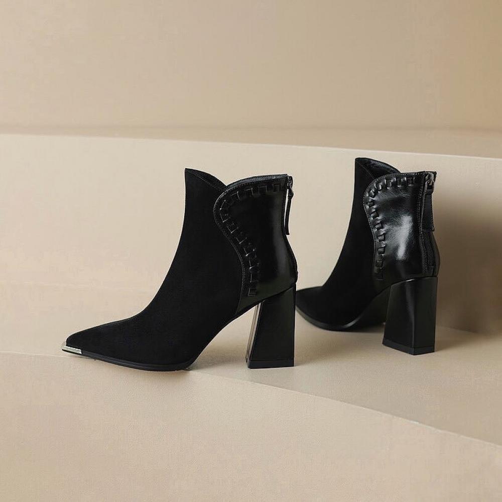 Trendy Patchwork High Heel Pointed Toe Boots <Two colors>