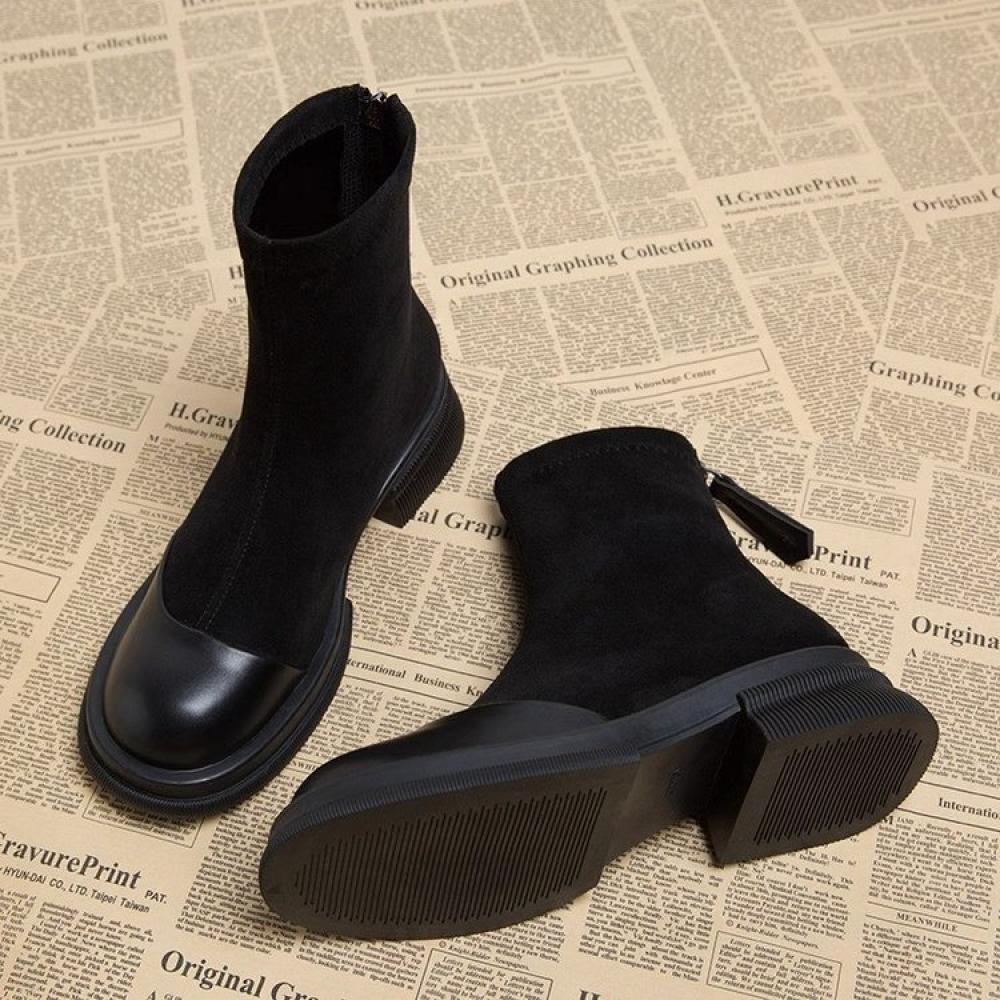 Retro Thick Sole Chunky Heel Short Boots<Three colors>