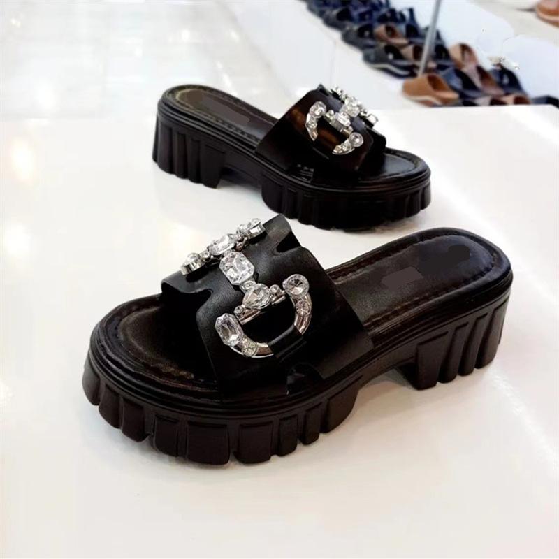 Thick Bottom Rhinestone Slippers