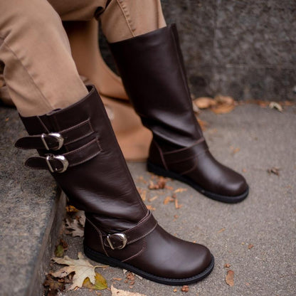 Vintage Carved Flat Round Toe High Top Chelsea Boots