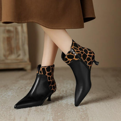 Temperament horse hair splicing pointed toe thin high heel boots<Three Colors>