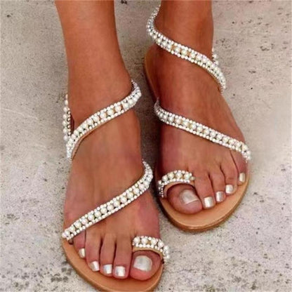 Toe Ring Beaded Flat Sandals