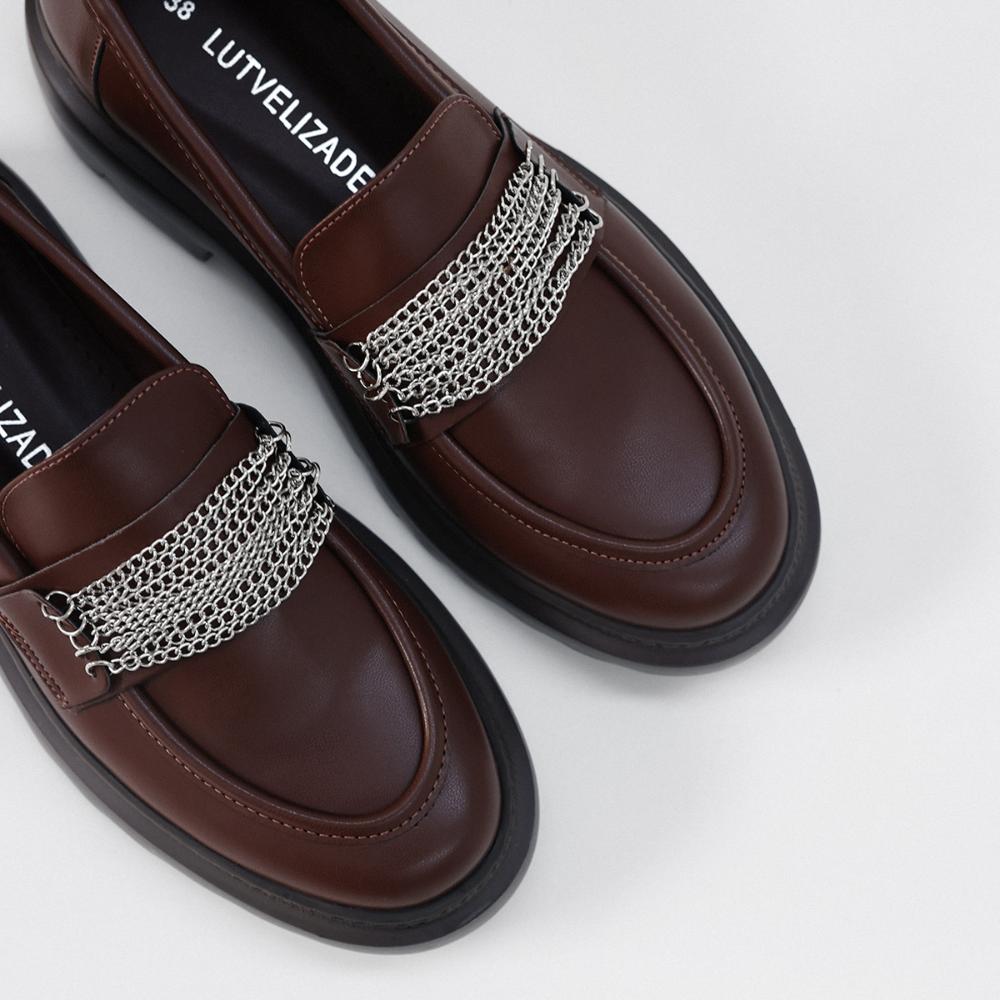 Silver chain detail loafers