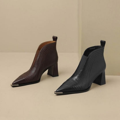 Light Luxury Niche Pointed Toe Chunky Heel Iron Toe Boots <Two Colors>