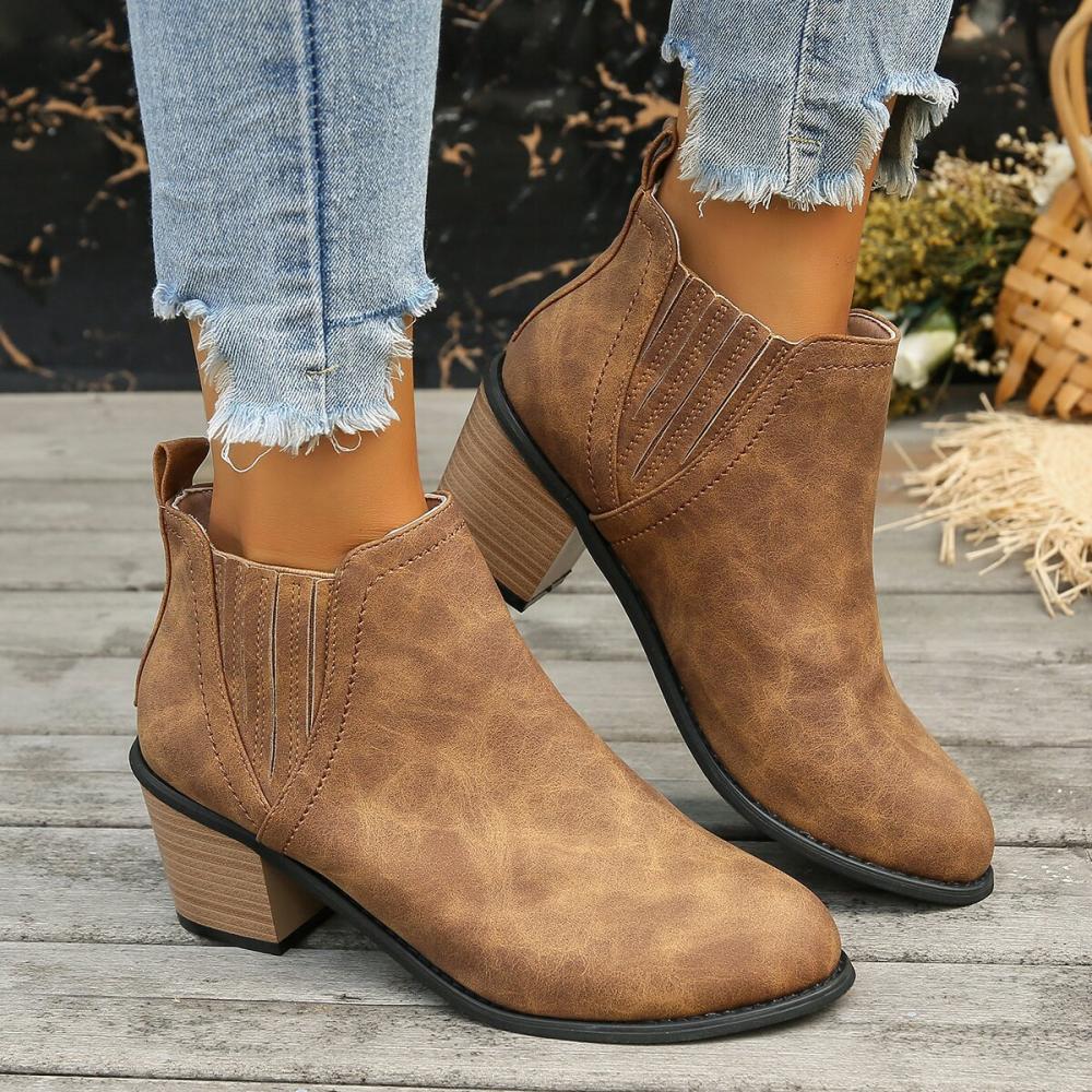 Pointed Toe Chunky Heel Suede Low Heel Boots