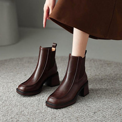 Thick Sole Minimalist Micro Heel Patchwork Boots