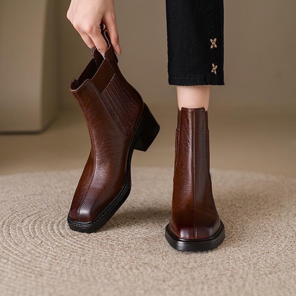 Niche Light Luxury Retro Square Toe Women's Boots