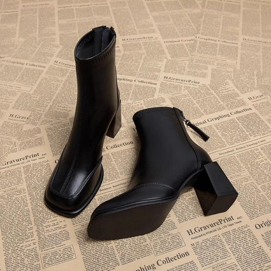 French high-class sense thick heel padded warm high-heeled Martin boots tide<Two Colors>
