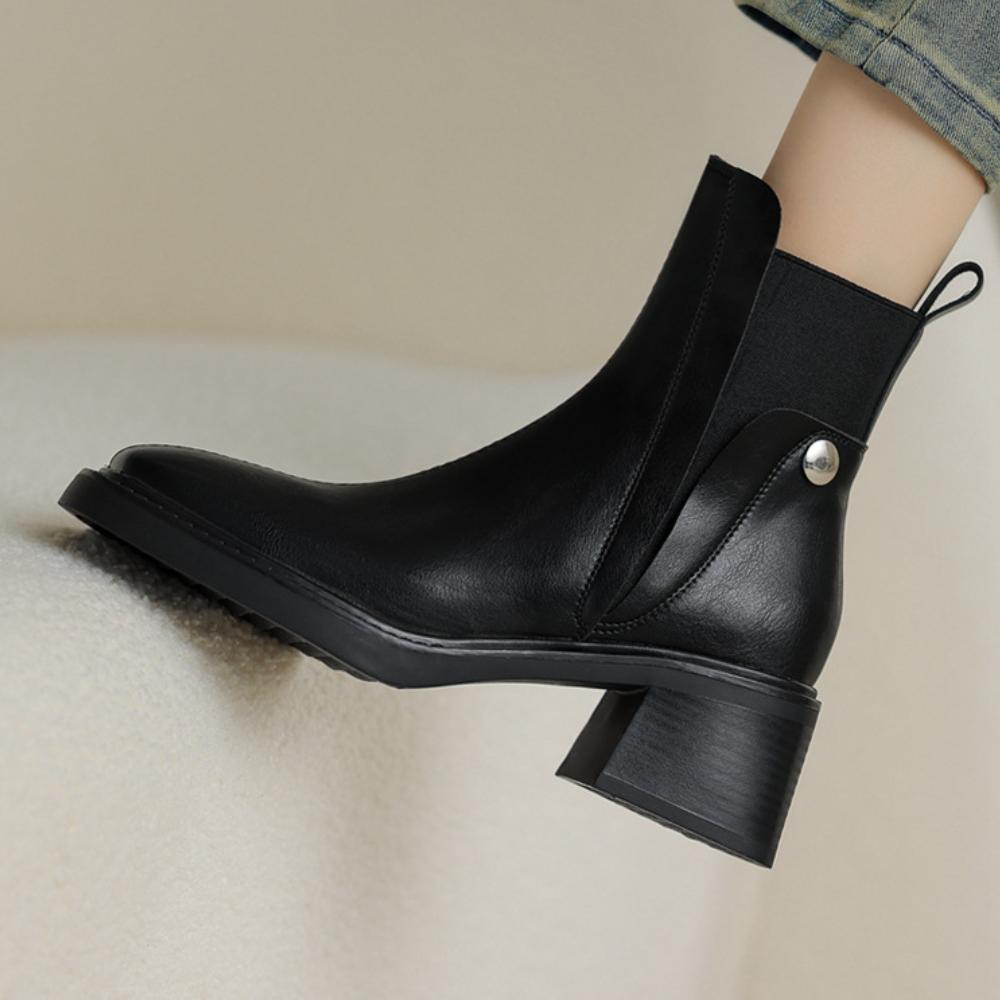 Casual Chunky Heel Square Toe Short Chelsea Boots French Small Short Boots