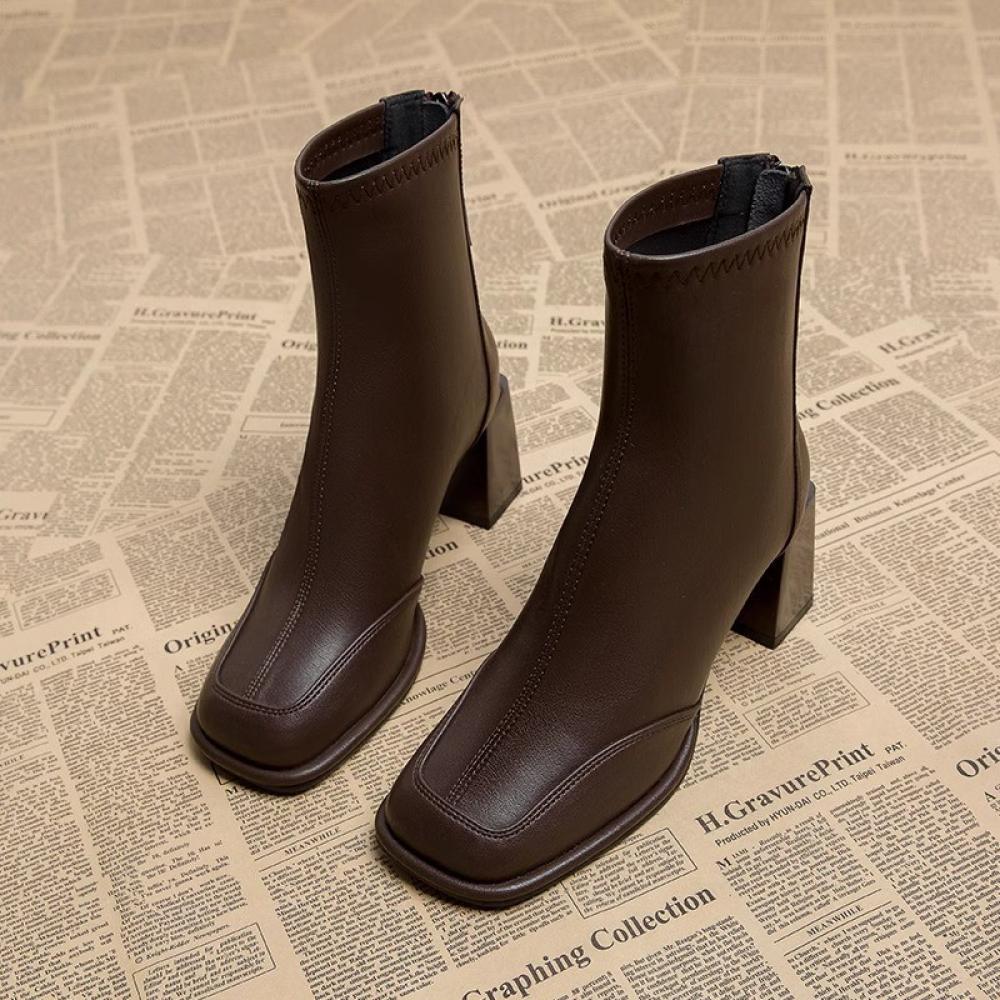 French high-class sense thick heel padded warm high-heeled Martin boots tide<Two Colors>