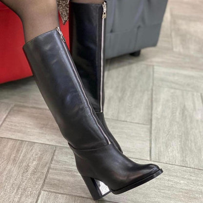 Design front open zipper temperament long boots