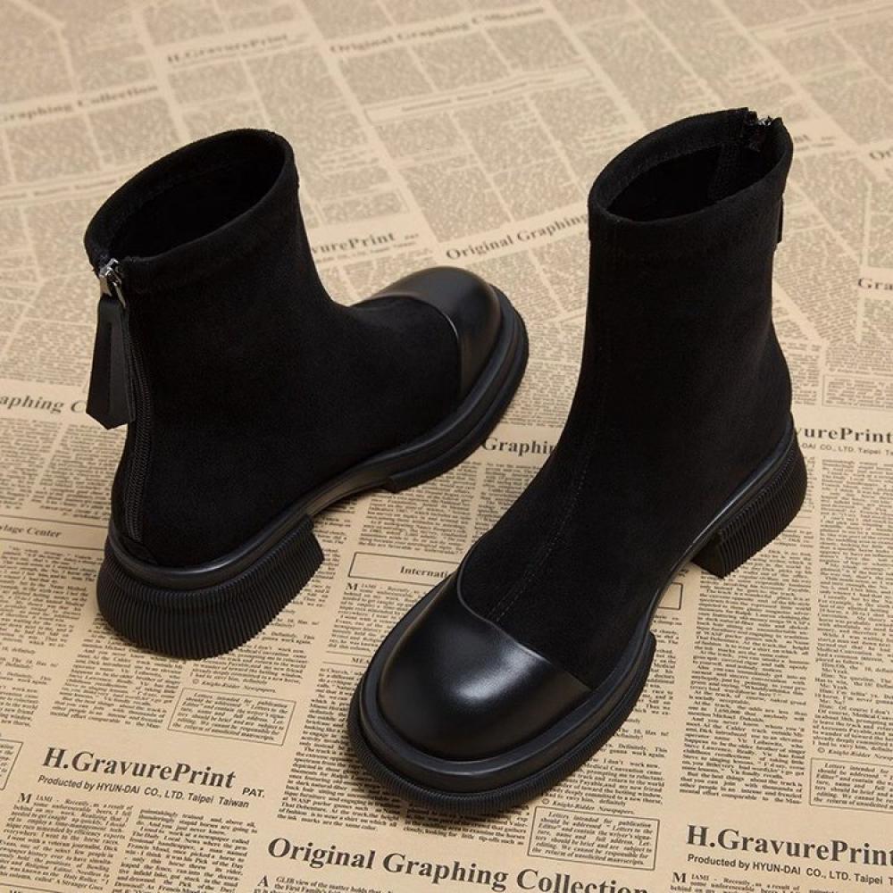 Retro Thick Sole Chunky Heel Short Boots<Three colors>