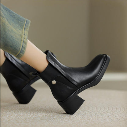 Casual Chunky Heel Square Toe Short Chelsea Boots French Small Short Boots